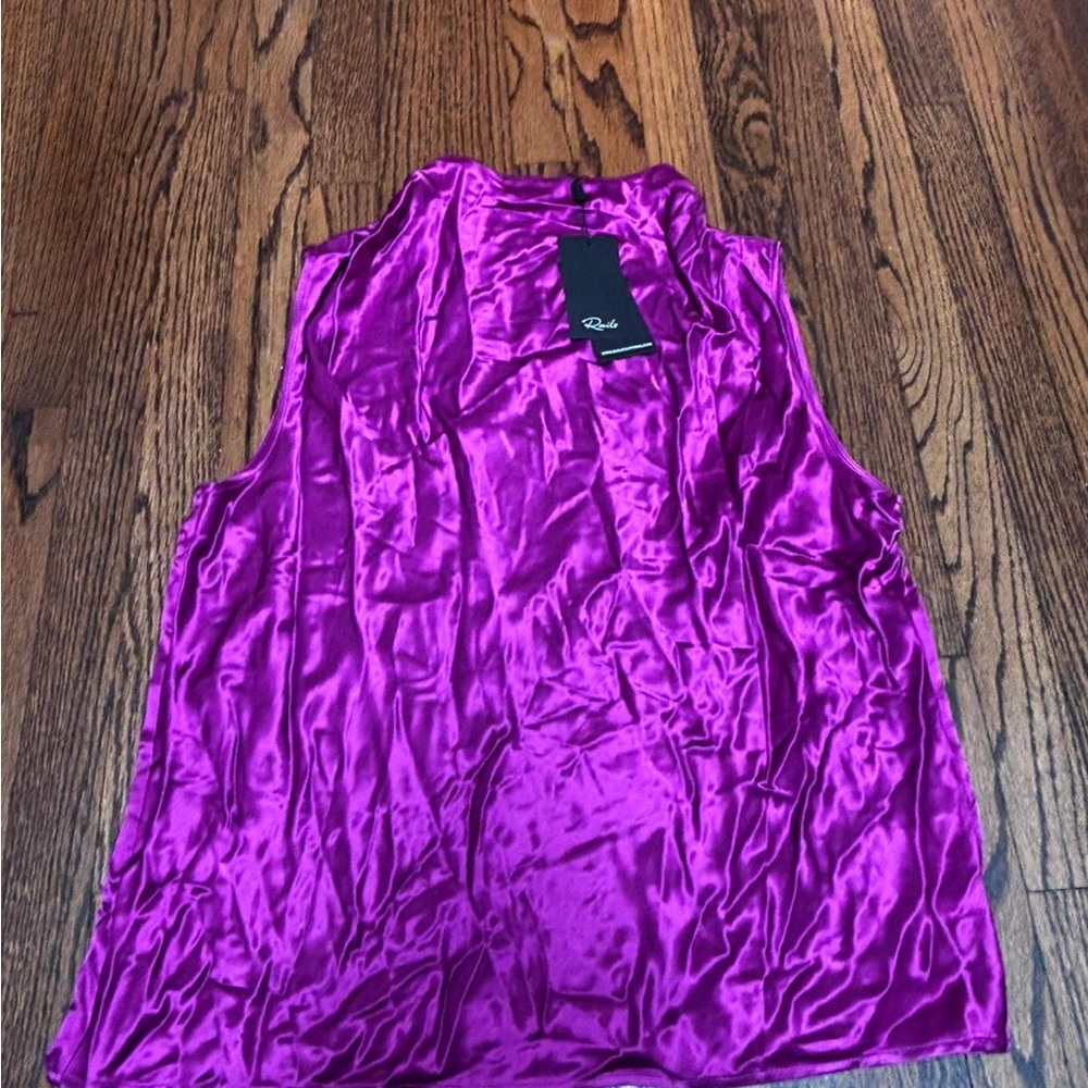 Rails Fuchsia Satin Top NWT M purple blouse tee shirt turtleneck sold out trend